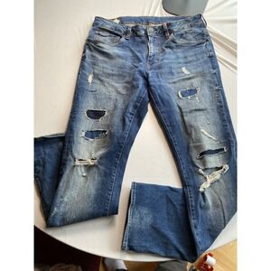 Buffalo David Bitton Ash Slim Fit Jeans Mens 33x32 Distressed Blue Denim